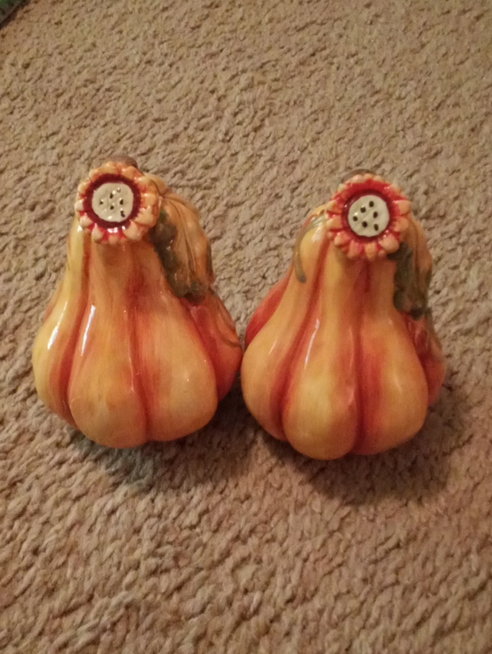 Source Unknown Orange and Yellow Pumpkin Salt & Pepper Shakers